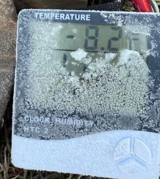 温度計、霜、氷点下、冬、寒さ、屋外、デジタル、極寒、湿度計