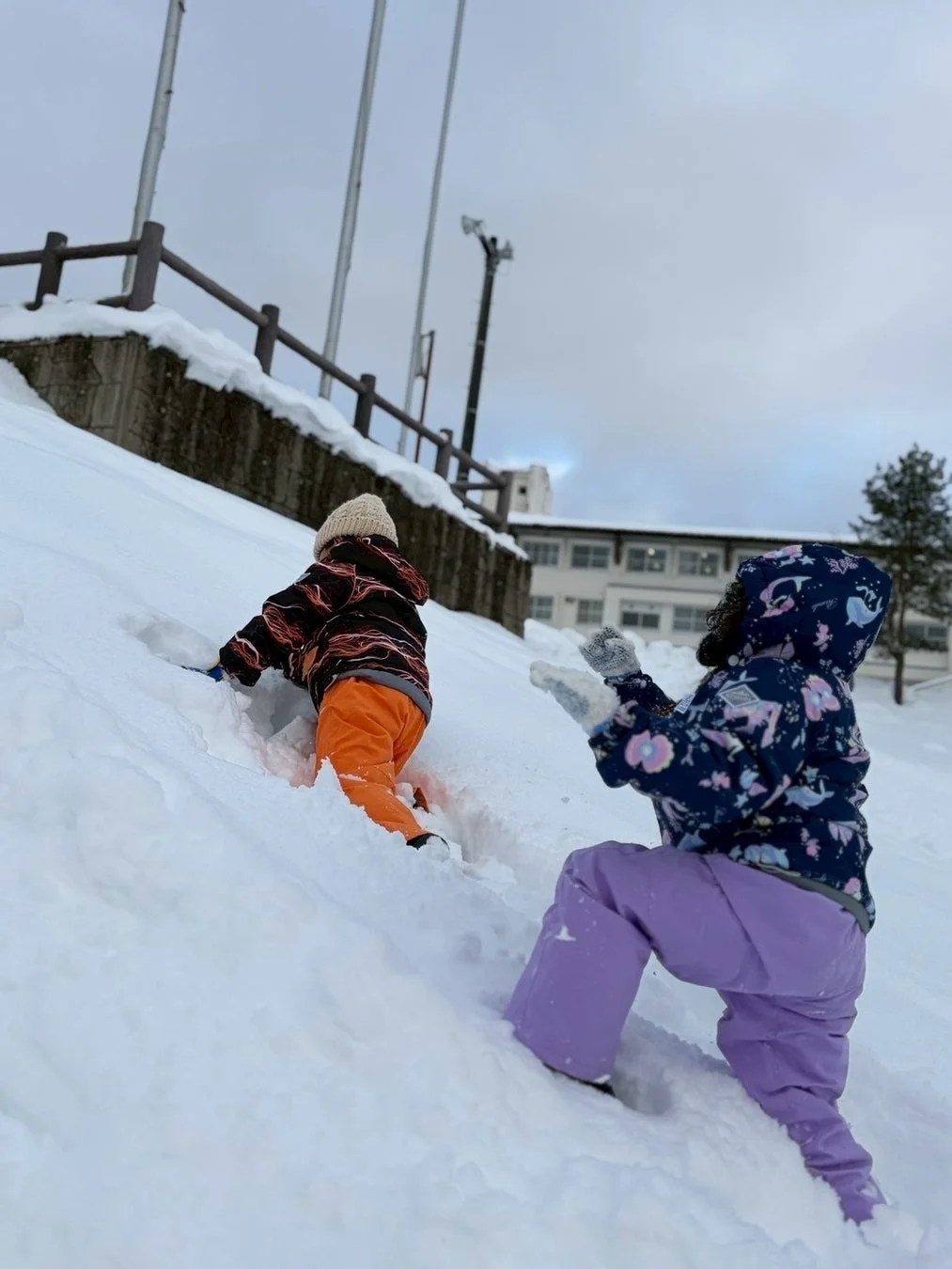 雪山を登る子どもたち