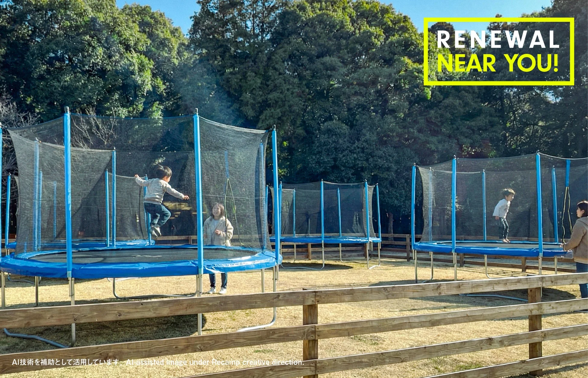 トランポリンで遊ぶ子供たち