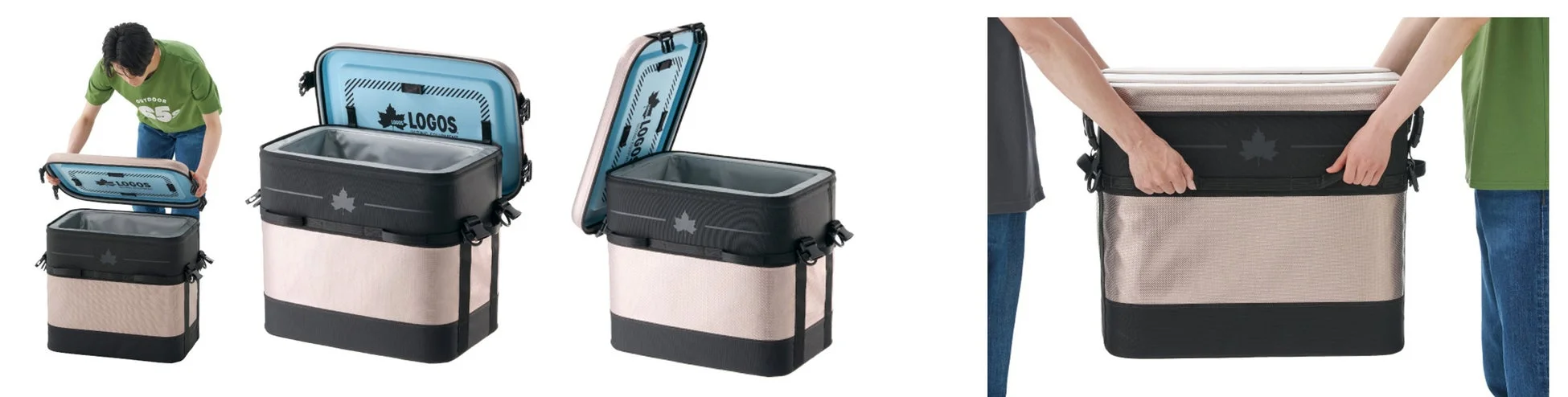 クーラーボックスの開閉と持ち運びの様子