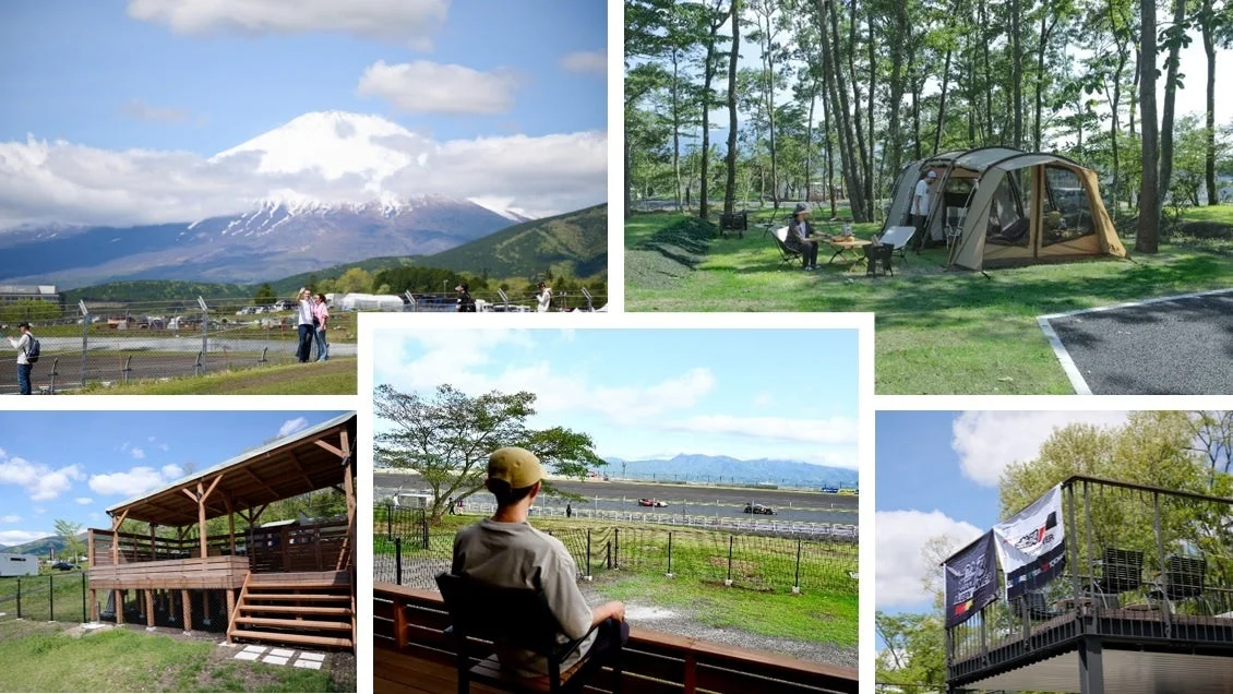 富士山とキャンプ場の風景