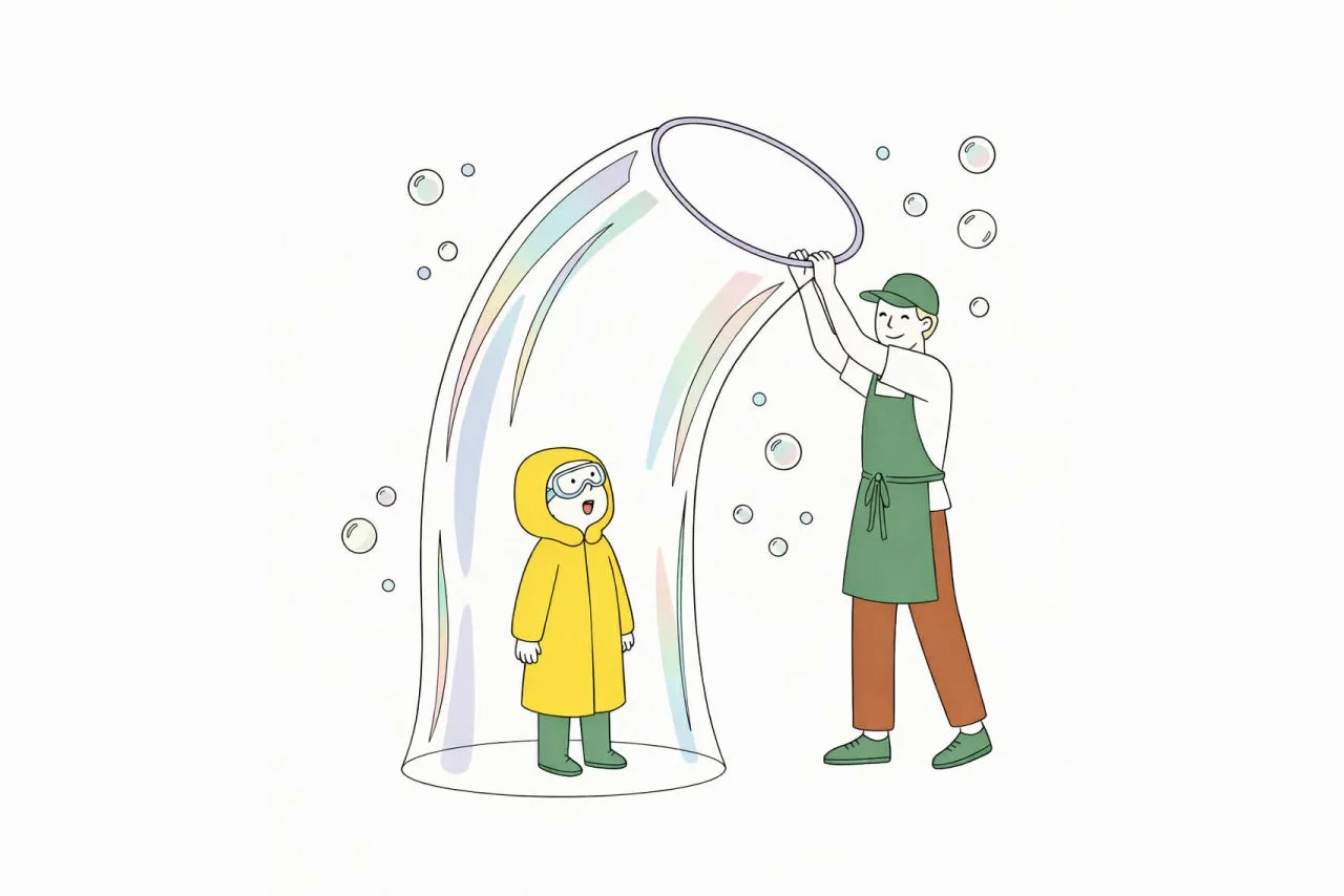 巨大シャボン玉で遊ぶ子供と大人