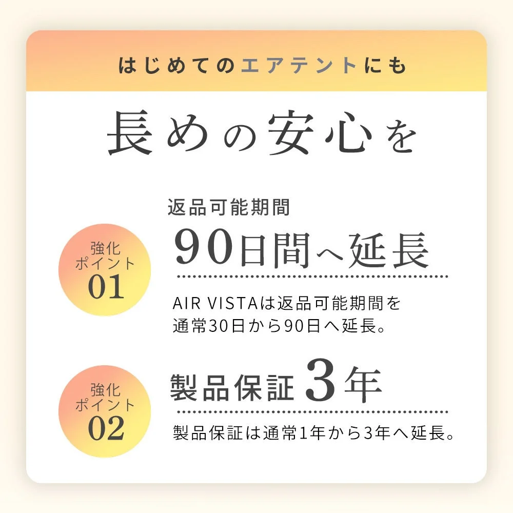 AIR VISTAのエアテントに関する強化ポイントを説明する画像
