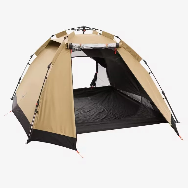 ベージュと黒色のキャンプ用テント