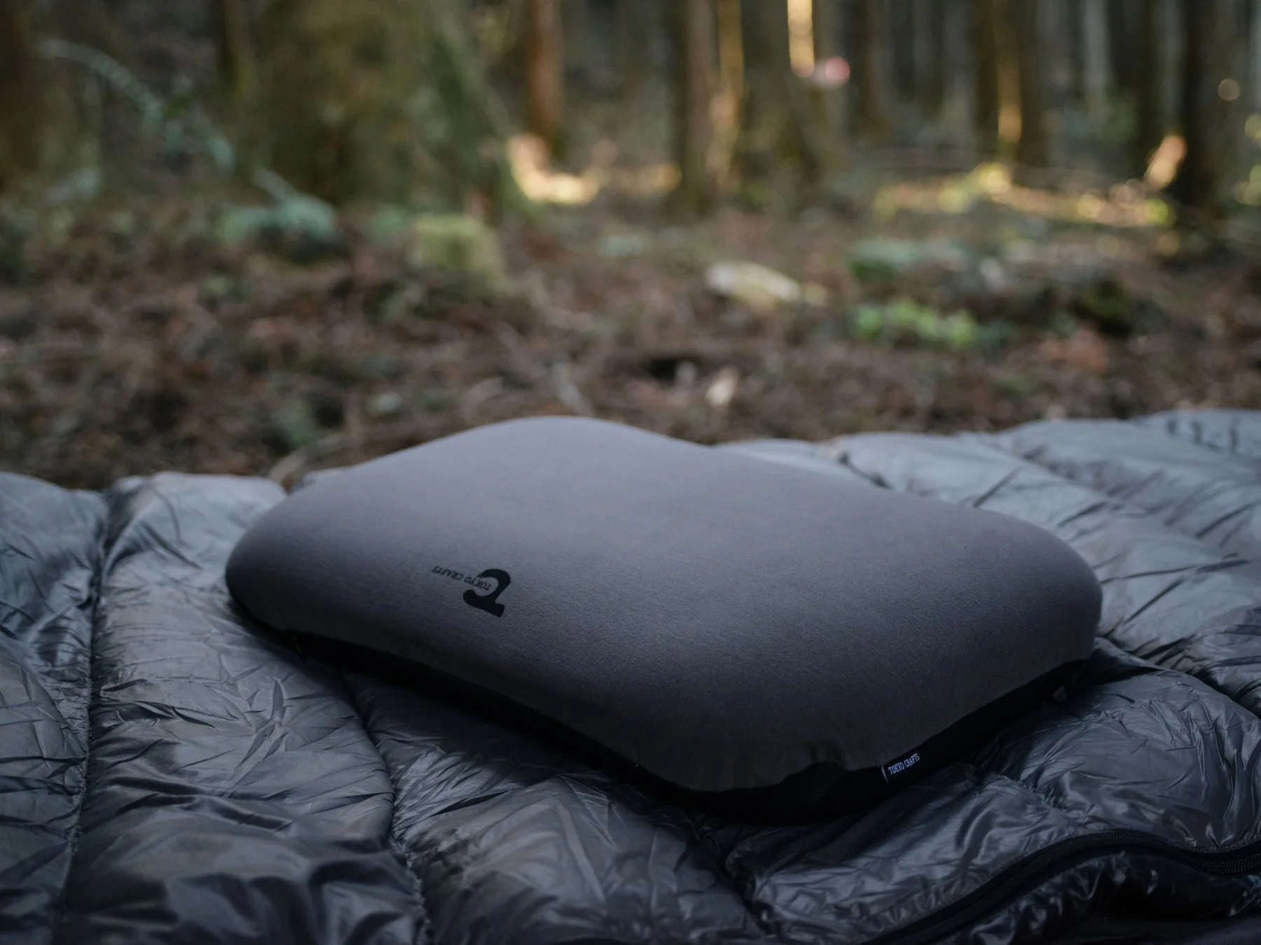 キャンプ用枕が寝袋に置かれている様子