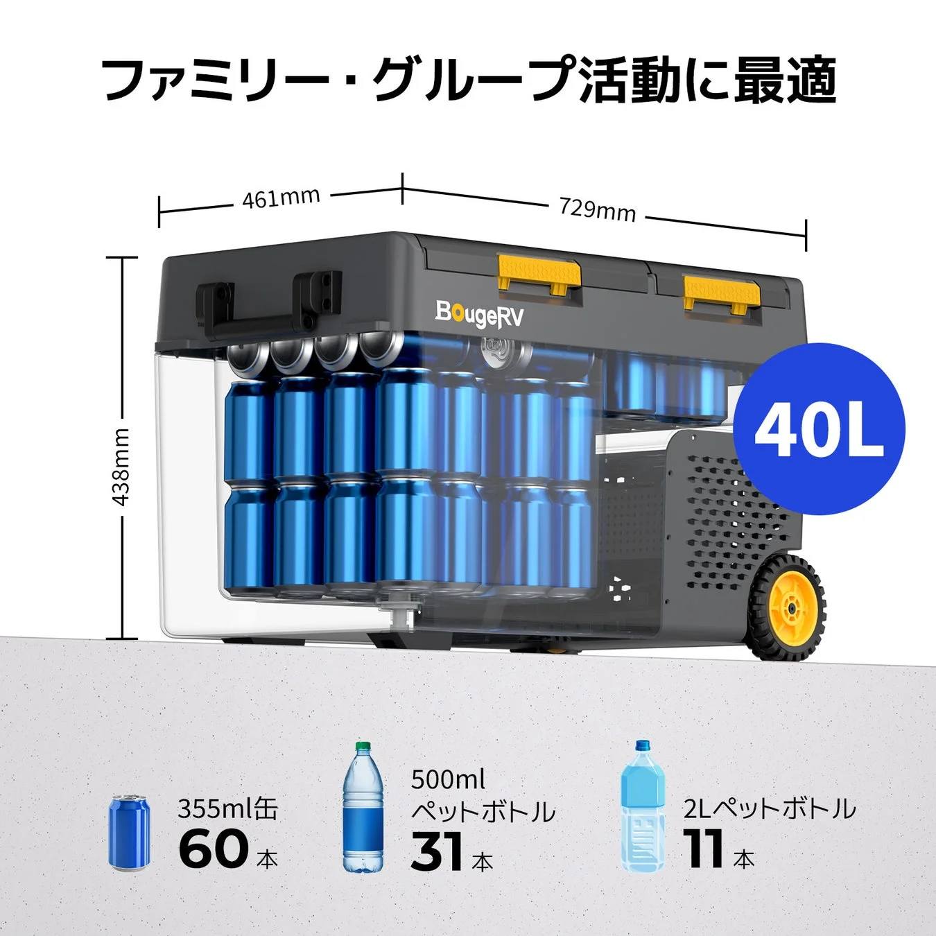 ファミリー・グループ活動に最適 40Lの容量