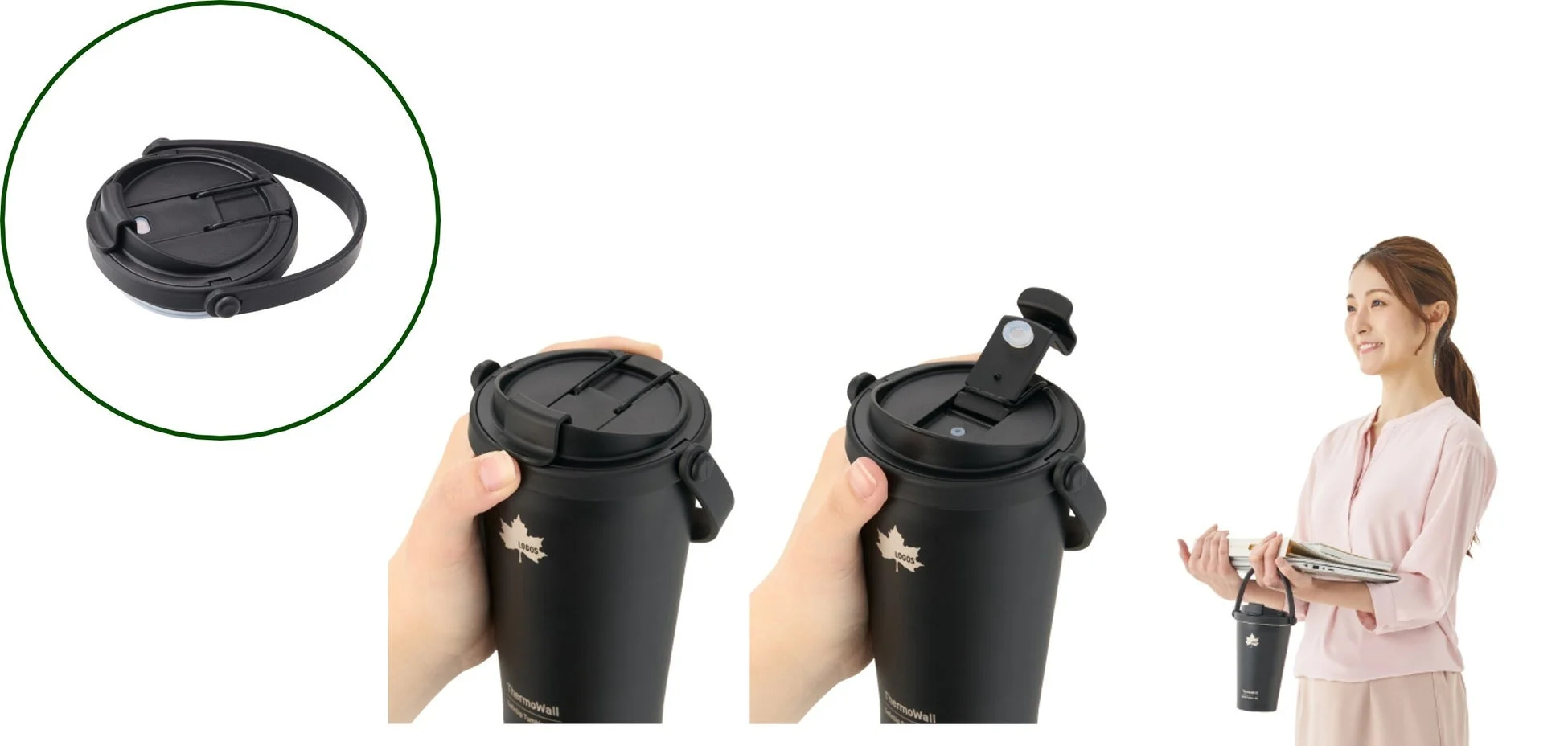 LOGOSのロゴが入った黒いタンブラーの商品画像