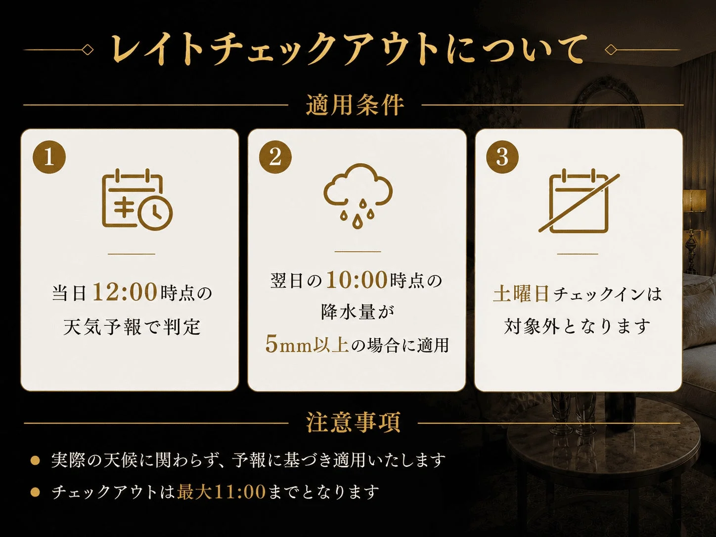 レイトチェックアウトの適用条件