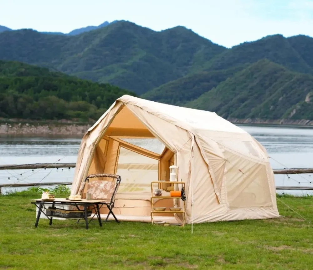 キャンプ,グランピング,テント,アウトドア,湖畔,山,自然,休日,レジャー,椅子,テーブル,風景