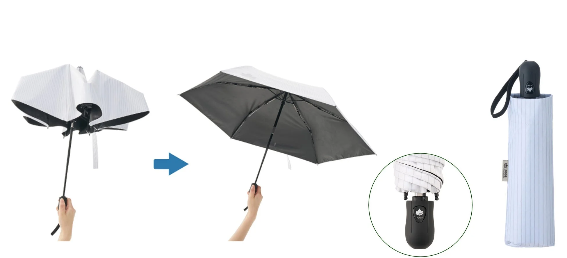 ワンプッシュで自動開閉するLOGOSの折りたたみ傘