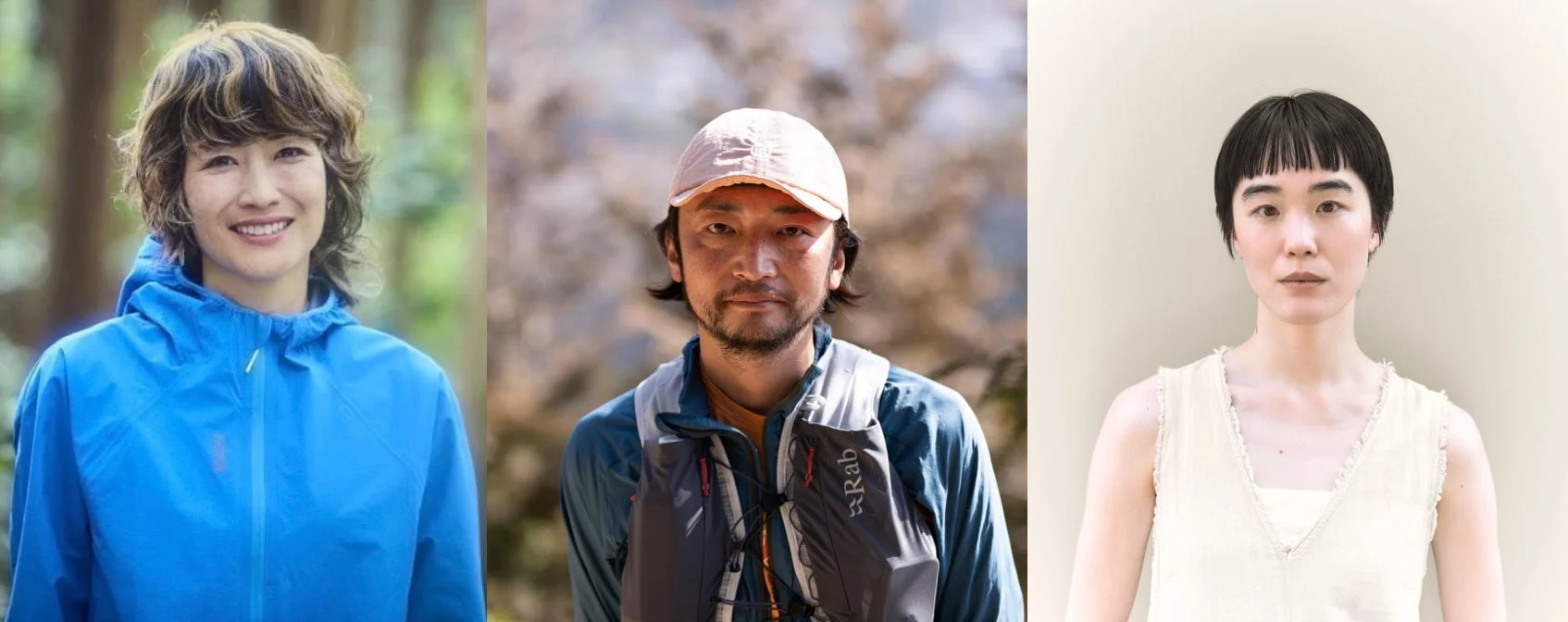 トレイルランナーの植木香さん、モデルの桜子さん、フイナム シニアエディターの山本博史さん