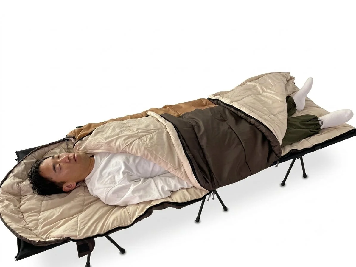 寝袋,コット,キャンプ,アウトドア,睡眠,男性,休憩,ポータブルベッド,リラックス