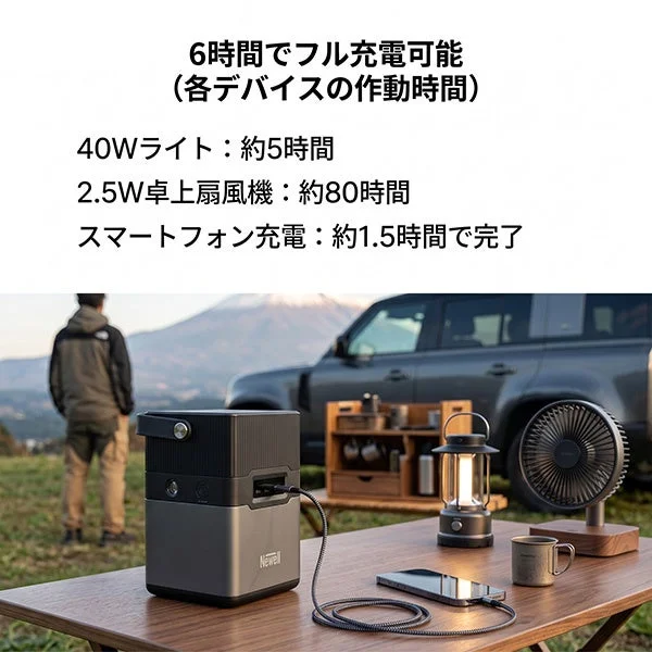 ポータブル電源と対応デバイスの作動時間