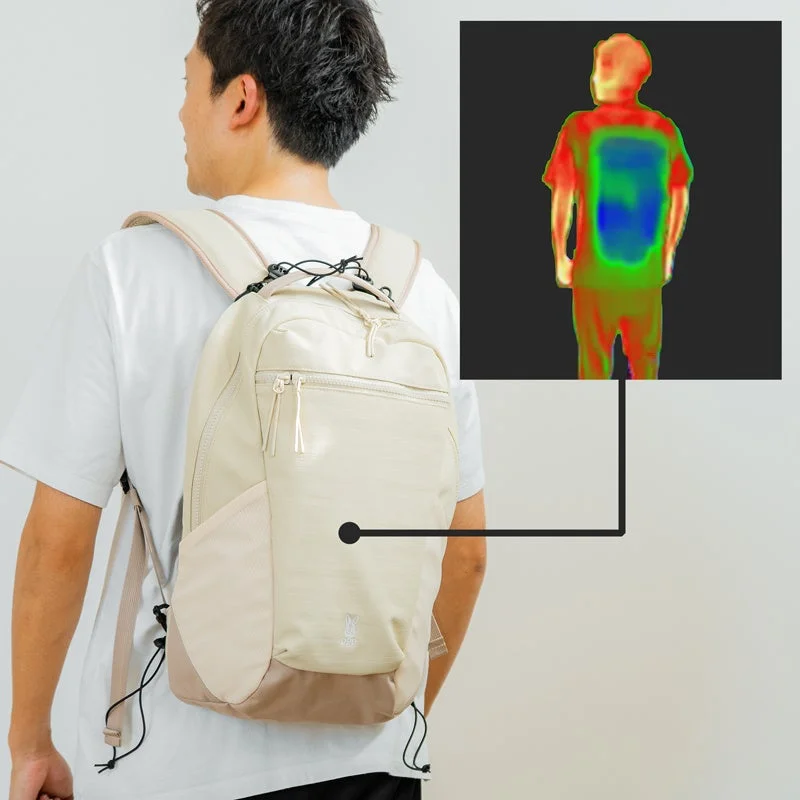 リュックサック背面の冷却効果を示すサーモグラフィー画像