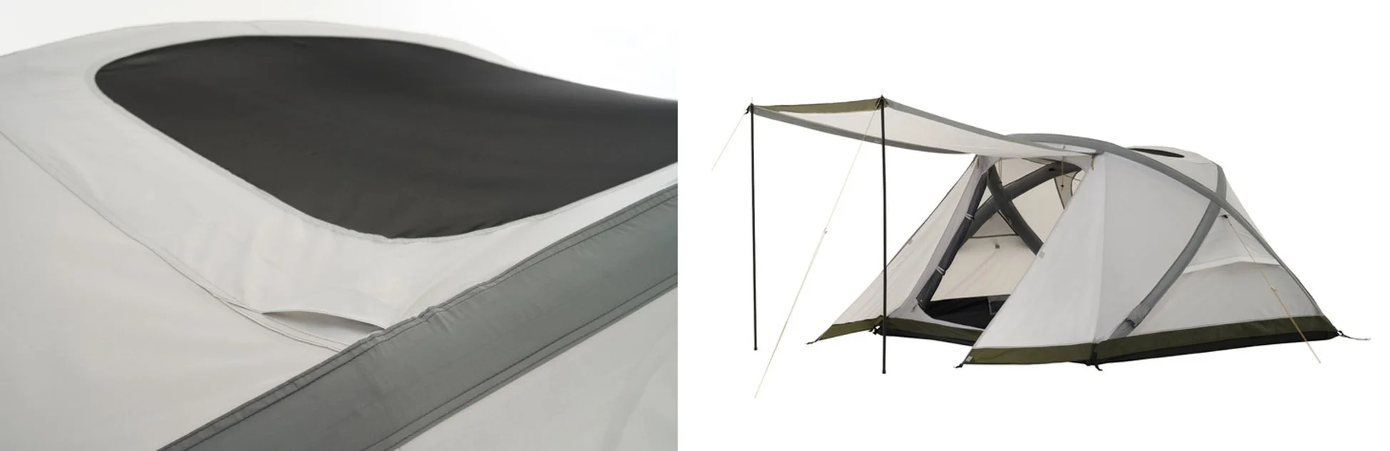 白とグレーを基調としたキャンプ用テントの画像