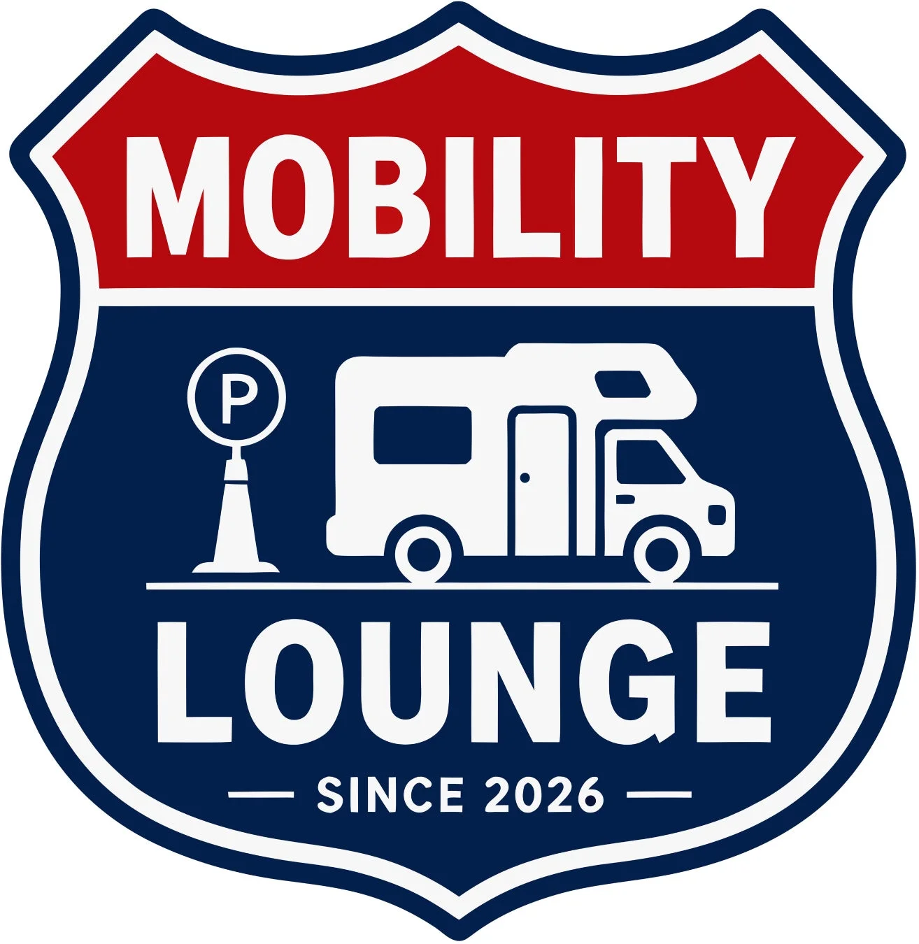 MOBILITY LOUNGEロゴとキャンピングカー