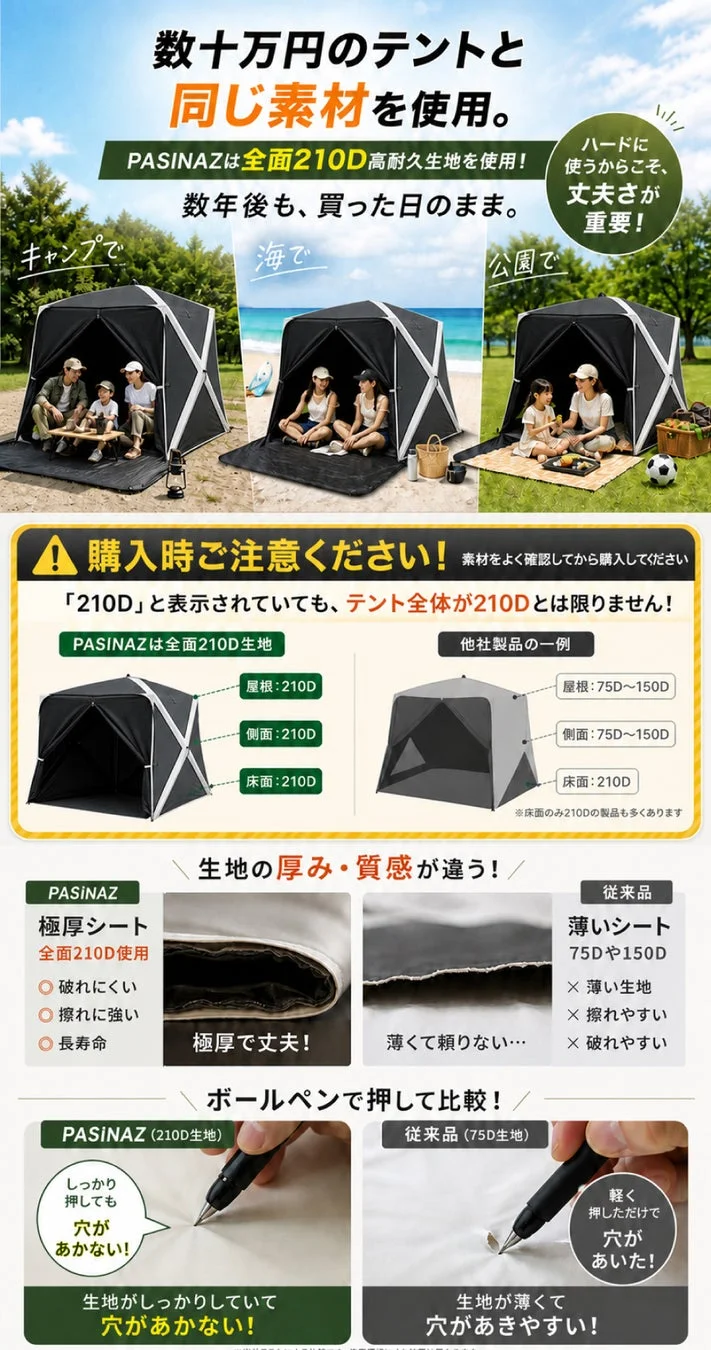 Pasinaz 360°パノラマテントの210D高耐久生地
